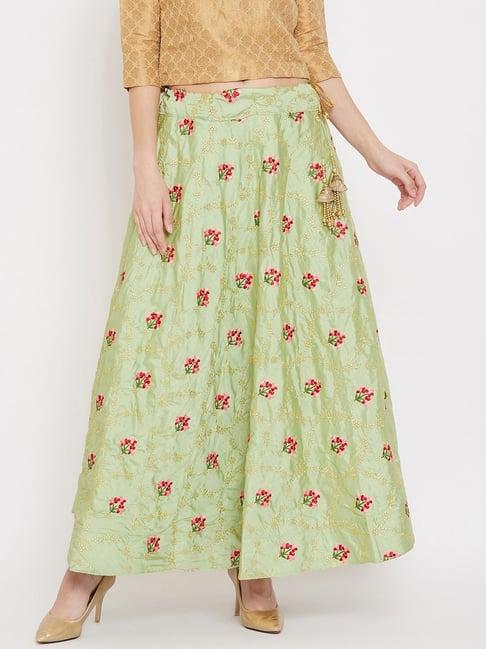 clora creation green embroidered skirt