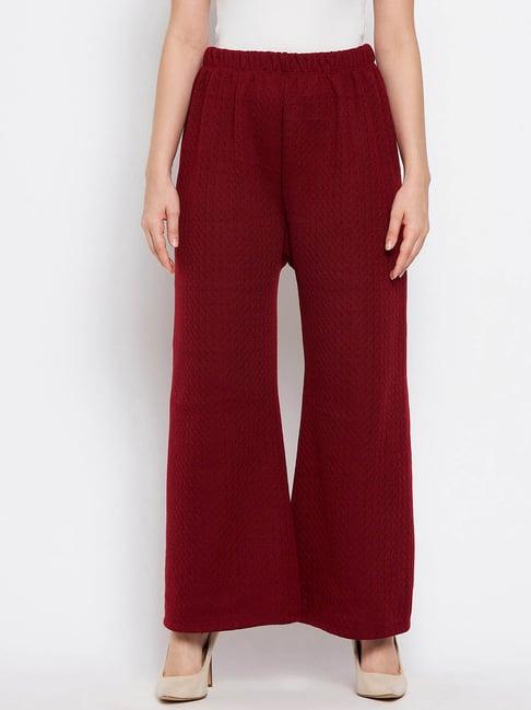 clora creation maroon self design straight fit mid rise regular pants