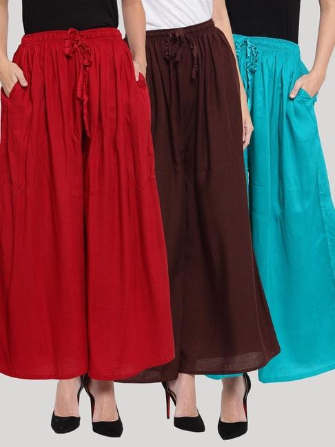 clora creation multicolor flared fit sharara - pack of 3