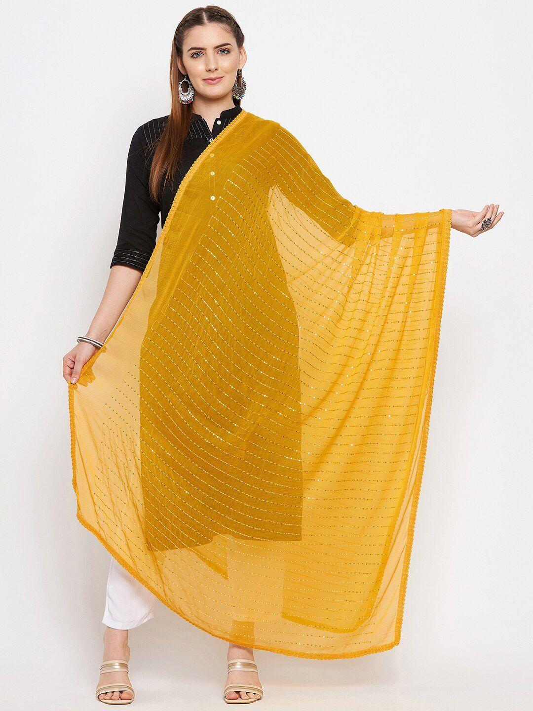 clora creation mustard & gold-toned embroidered dupatta with sequinned