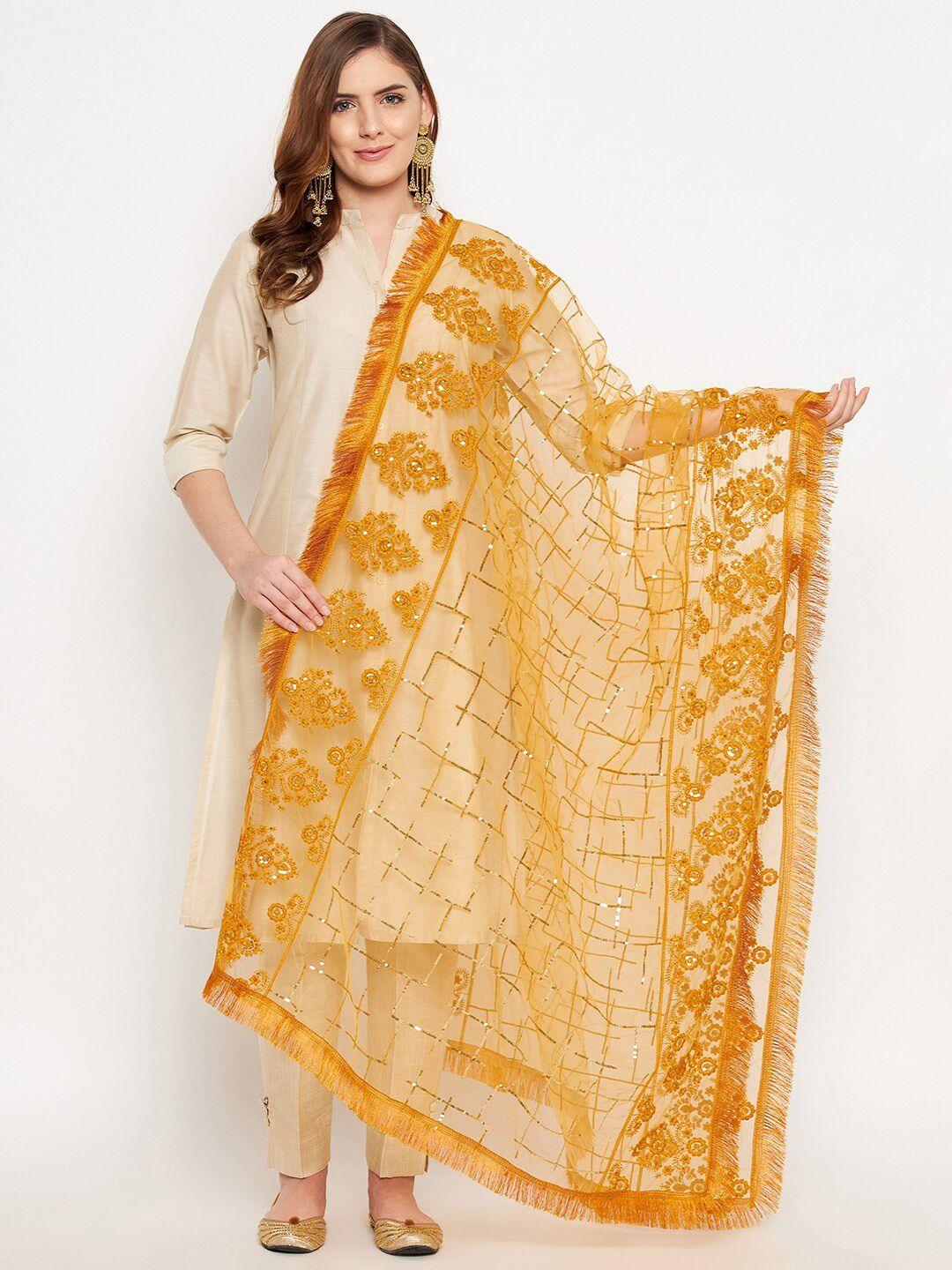 clora creation mustard embroidered dupatta with sequinned