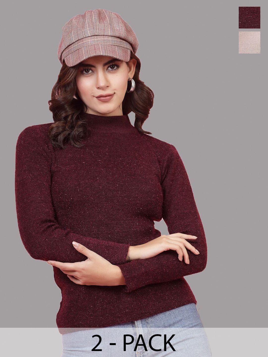clora creation pack of 2 ribbed high neck woollen pullover