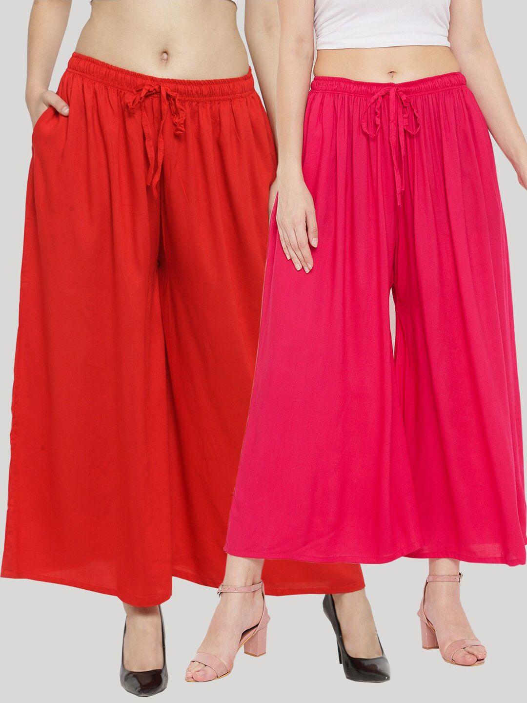 clora creation pack of 2 women red & magenta knitted palazzos