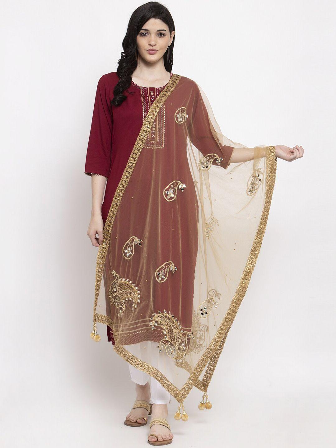 clora creation paisley embroidered dupatta with mirror work