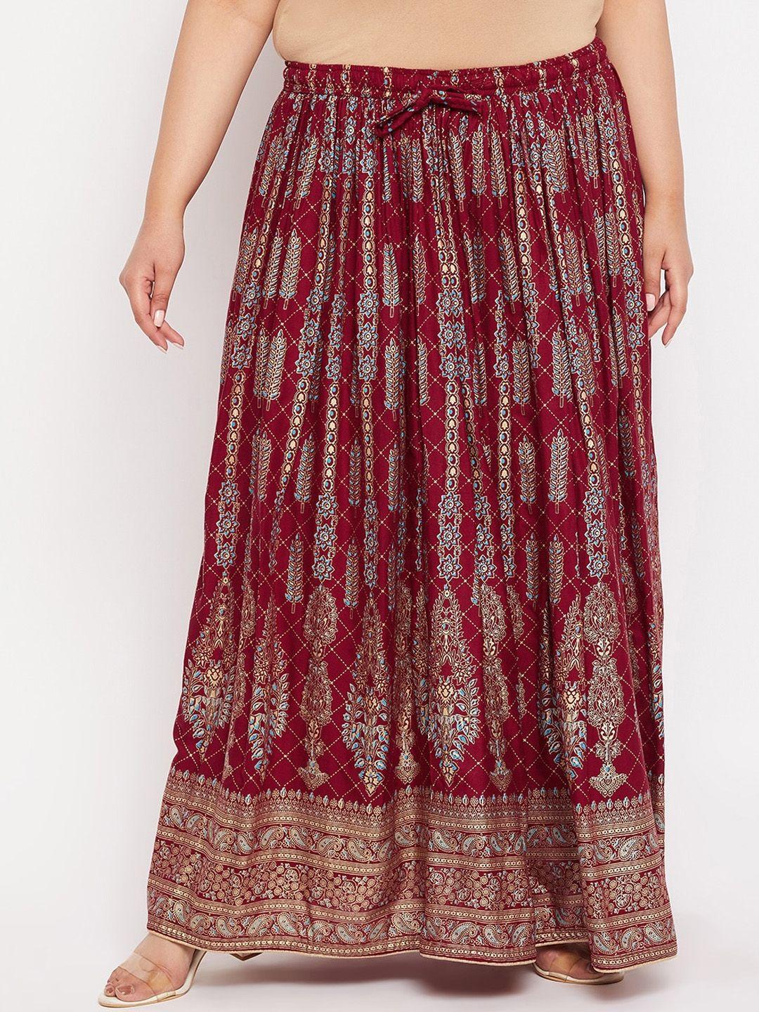 clora creation plus ethnic motifs printed flared maxi skirt