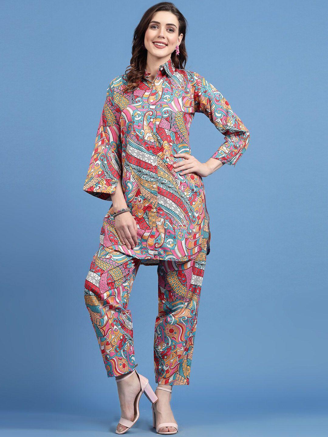 clora creation printed shirt with trousers co-ords
