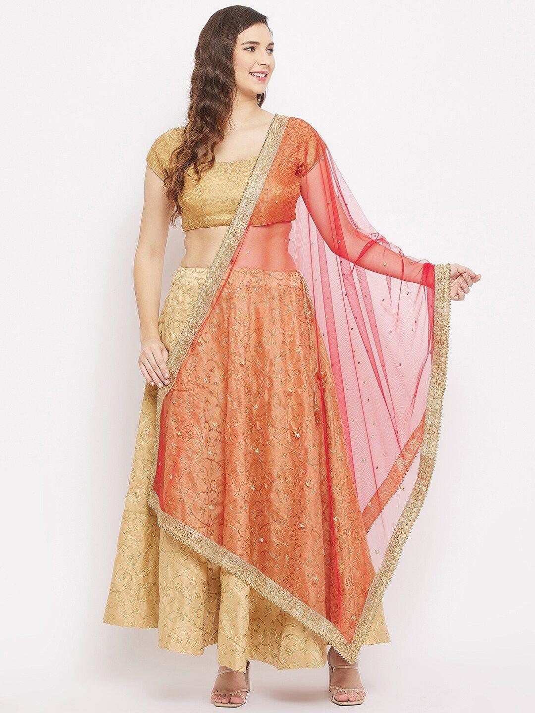 clora creation red & gold-toned ethnic motifs embroidered dupatta with  beads & stones