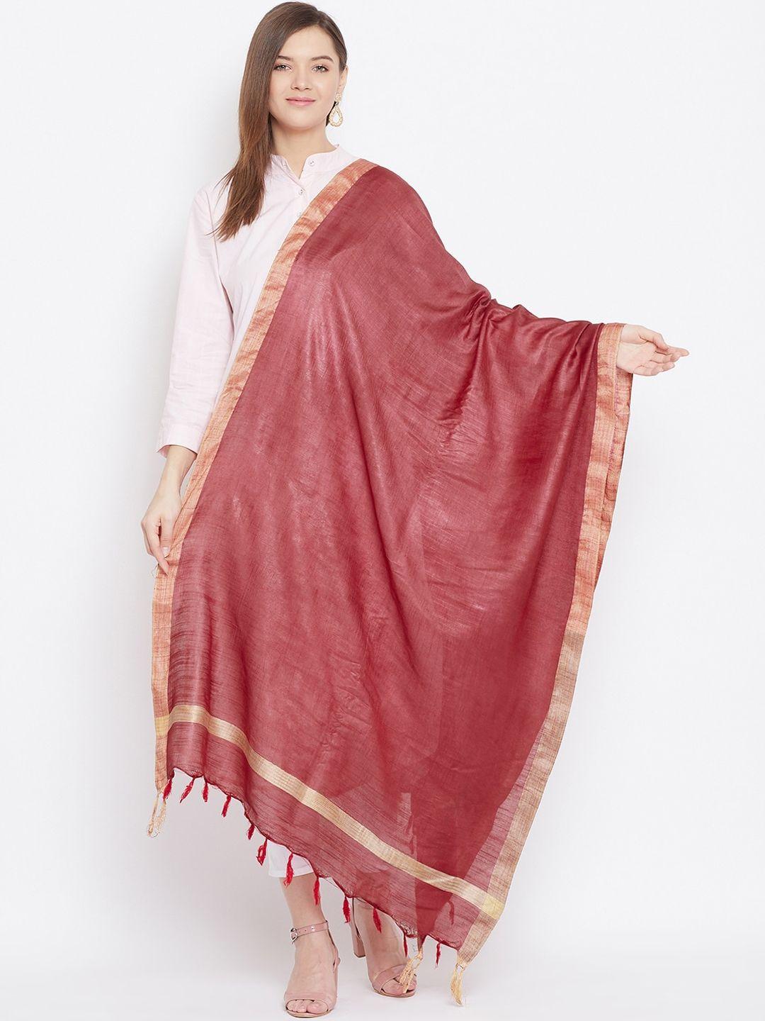 clora creation red & gold-toned solid dupatta