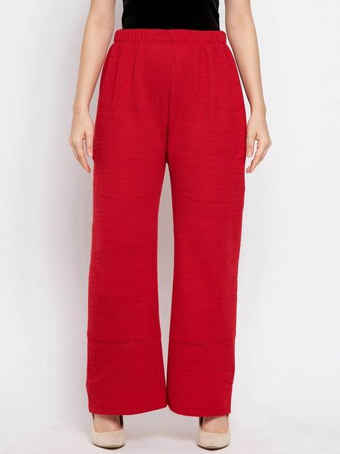 clora creation red self design straight fit mid rise regular pants