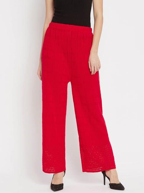 clora creation red self design straight fit mid rise regular pants