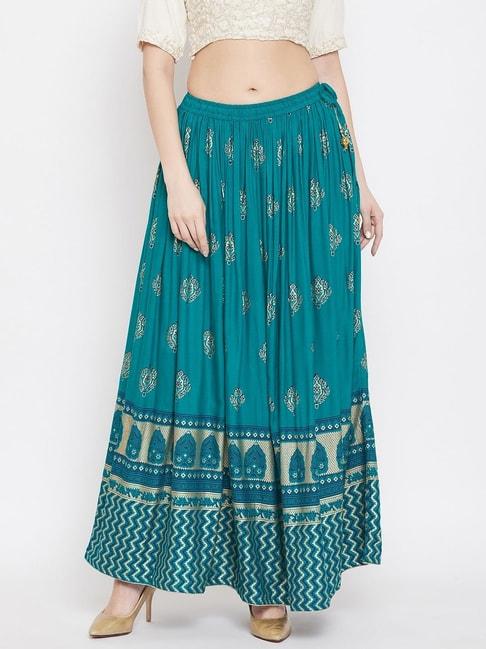 clora creation turquoise printed skirt