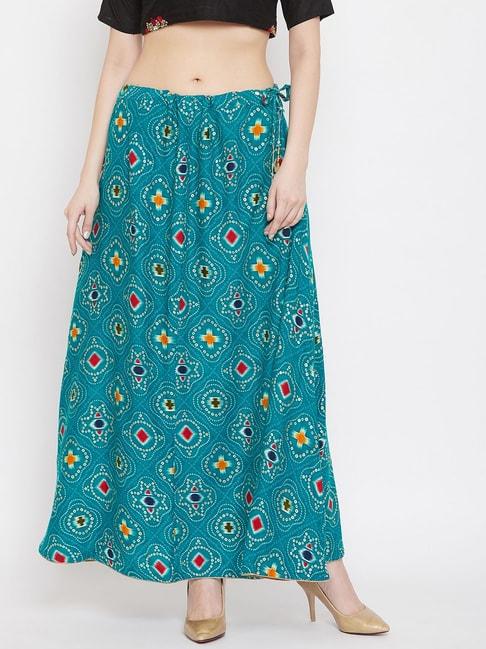 clora creation turquoise printed skirt