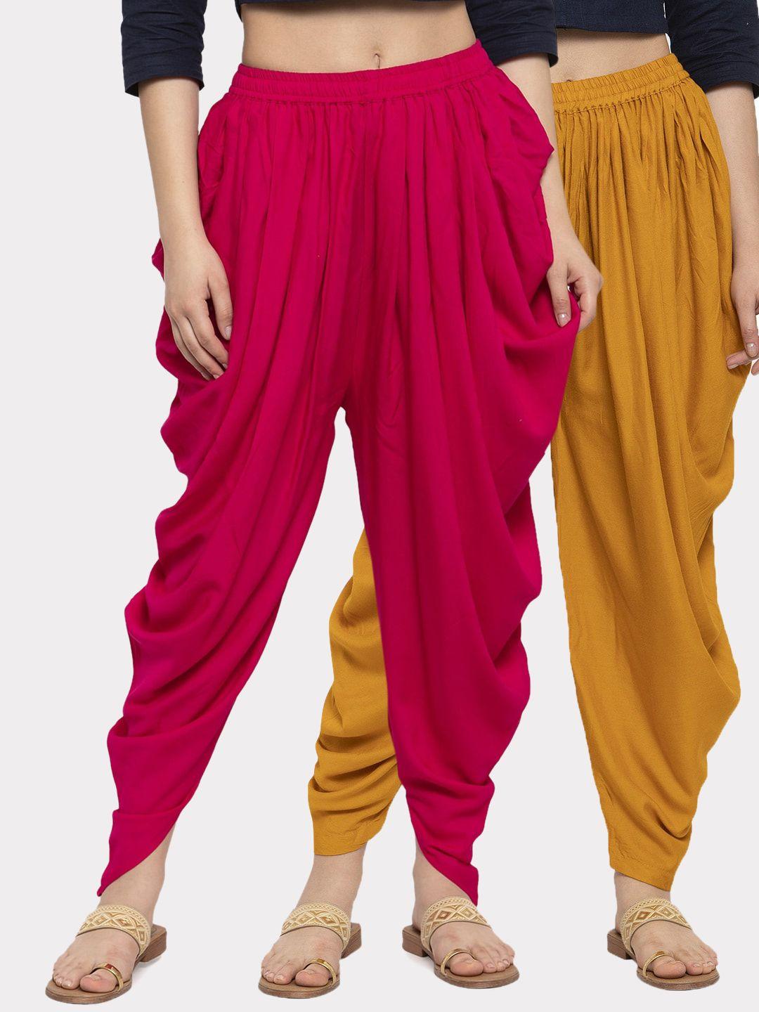clora creation women  magenta & mustard  pack of 2 solid ankle length dhoti pants
