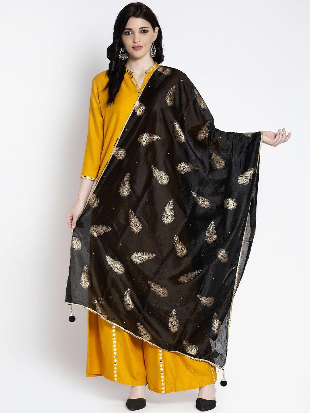 clora creation women black & gold-coloured printed dupatta