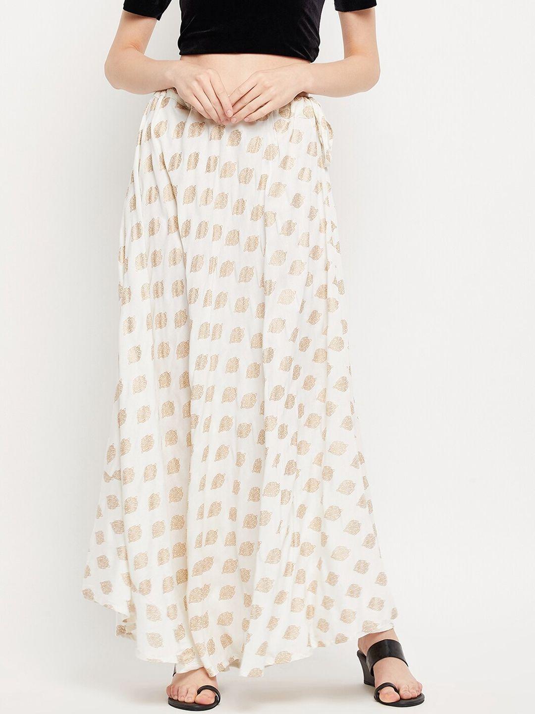 clora creation women cream printed maxi skirt