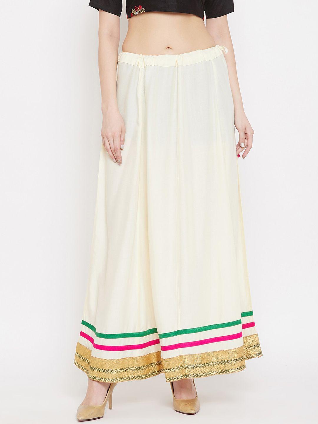 clora creation women cream-coloured & gold-coloured solid flared maxi skirt