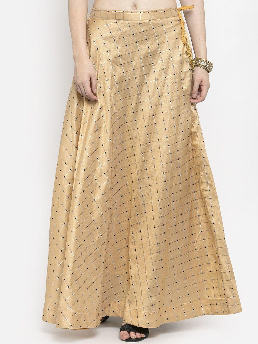 clora creation women gold & silver checked flared maxi skirt