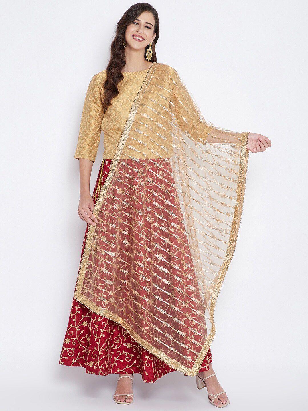 clora creation women gold-toned embroidered dupatta with sequinned