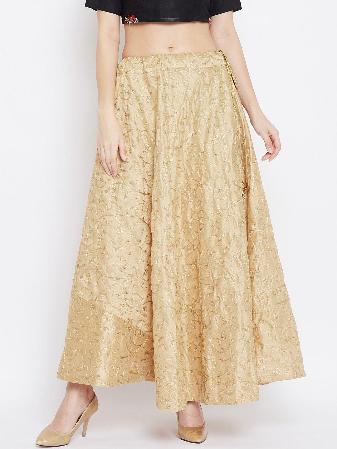 clora creation women golden embroidered maxi skirt