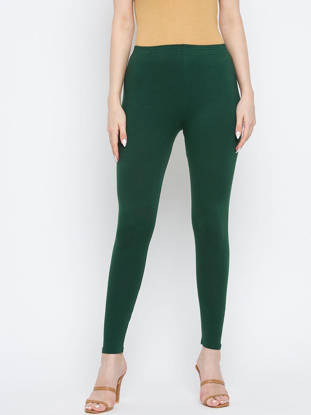 clora creation women green solid ankle length leggings