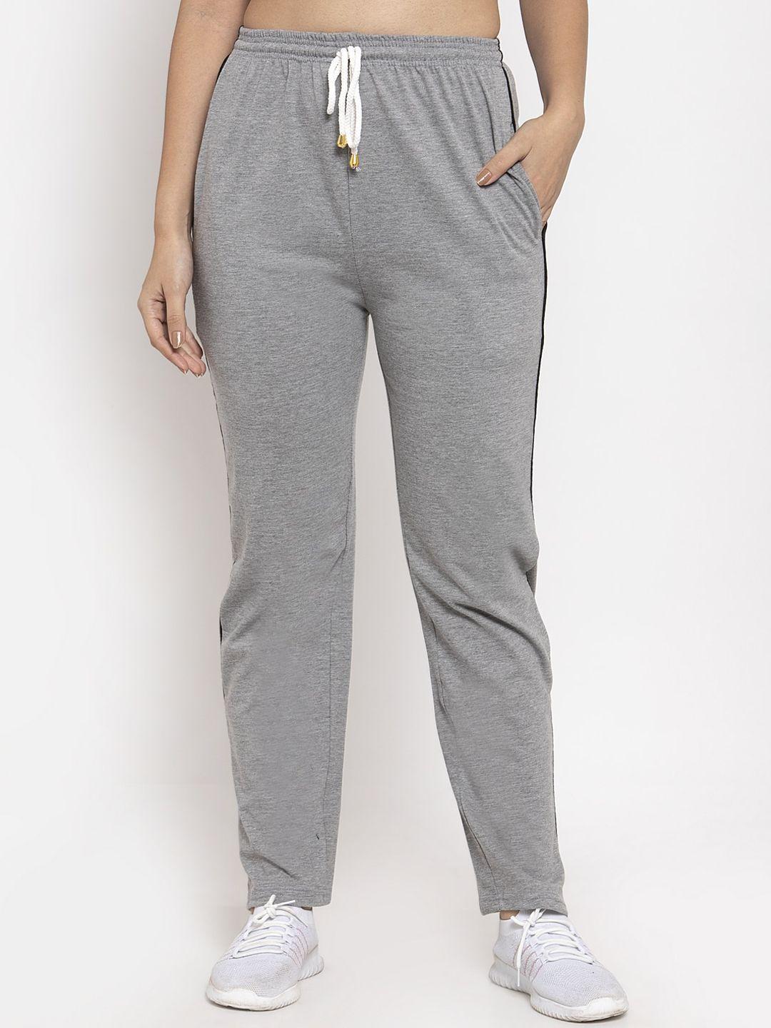 clora creation women grey solid cotton track pant