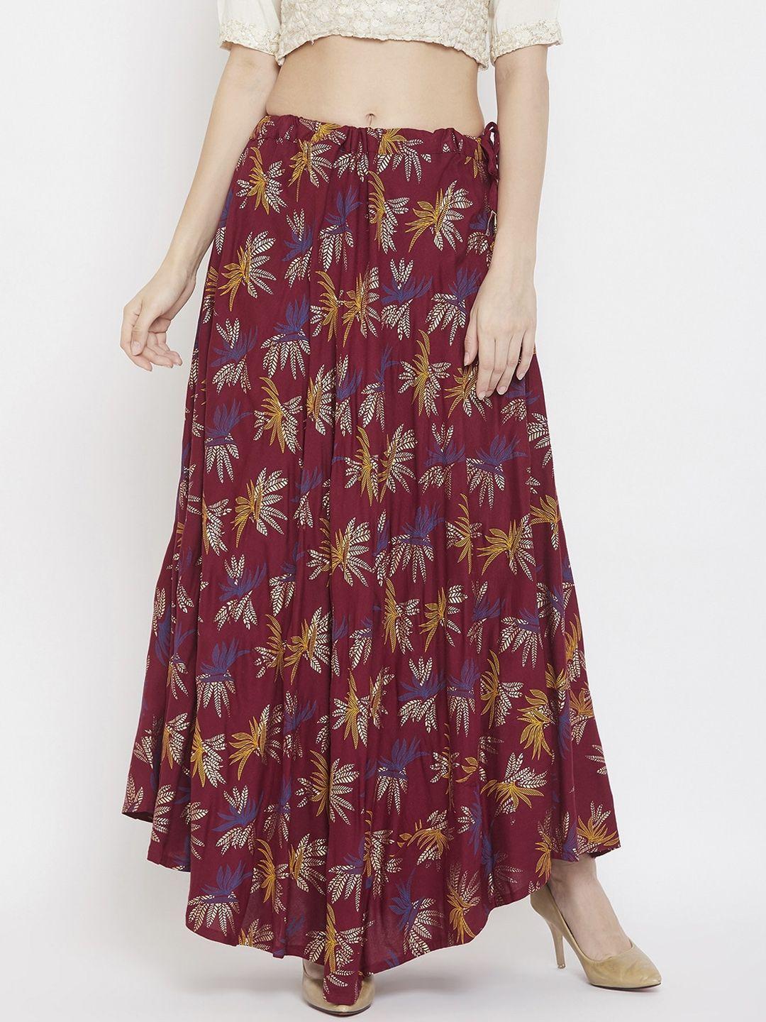 clora creation women maroon & blue printed flared maxi skirt