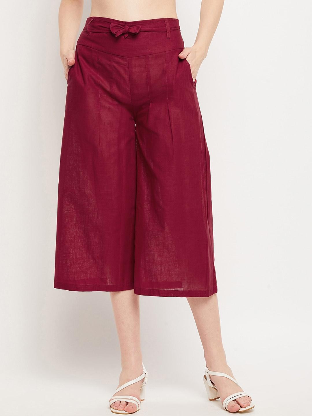 clora creation women maroon smart easy wash culottes trousers