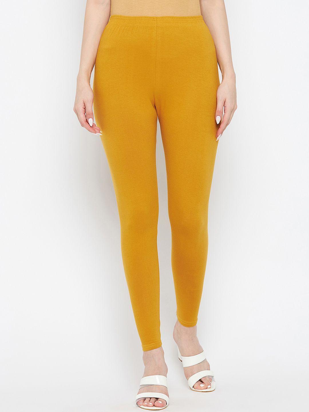 clora creation women mustard yellow solid cotton ankle-length leggings
