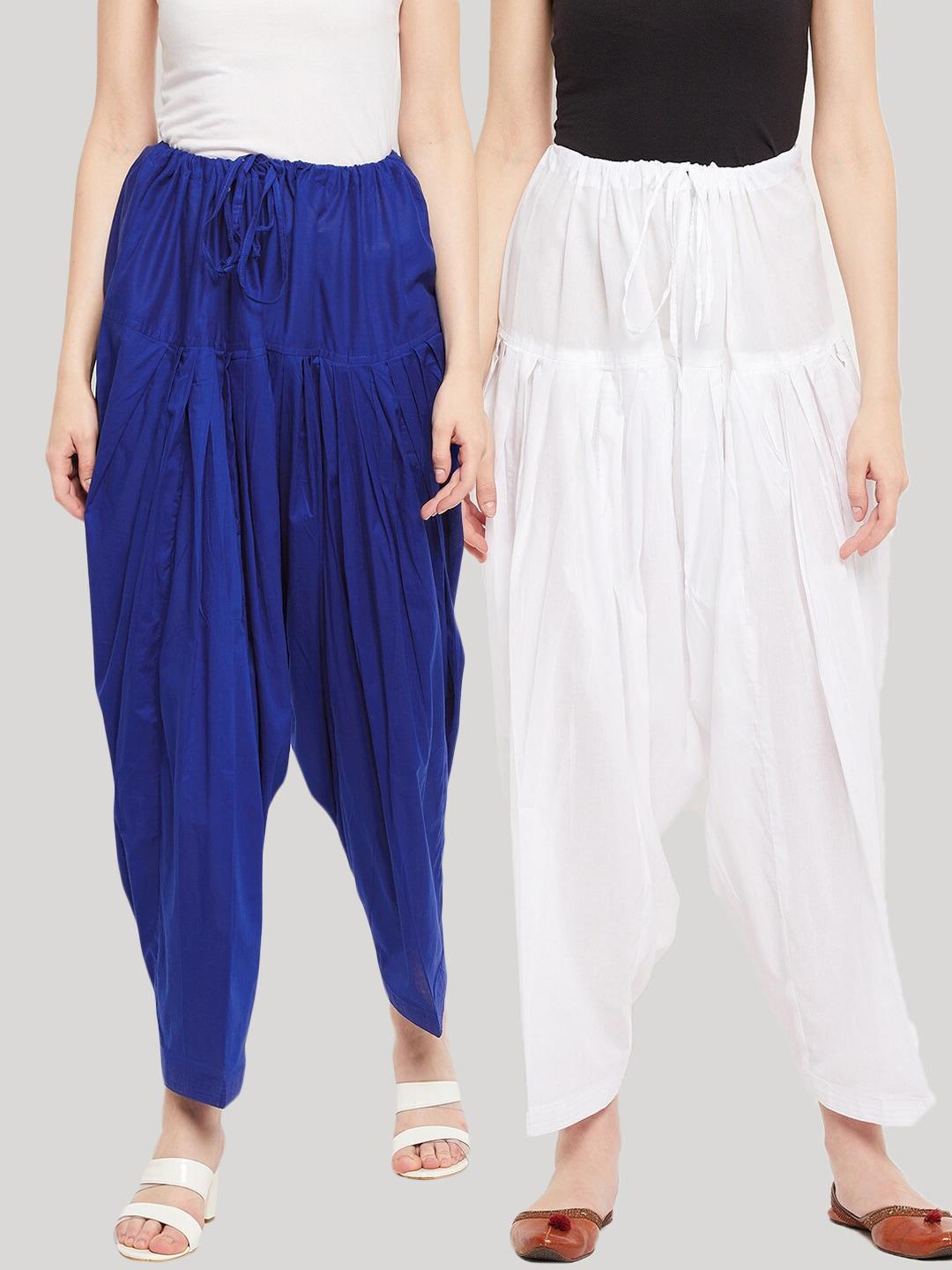 clora creation women navy blue & white pack of 2 solid pure cotton loose fit salwar