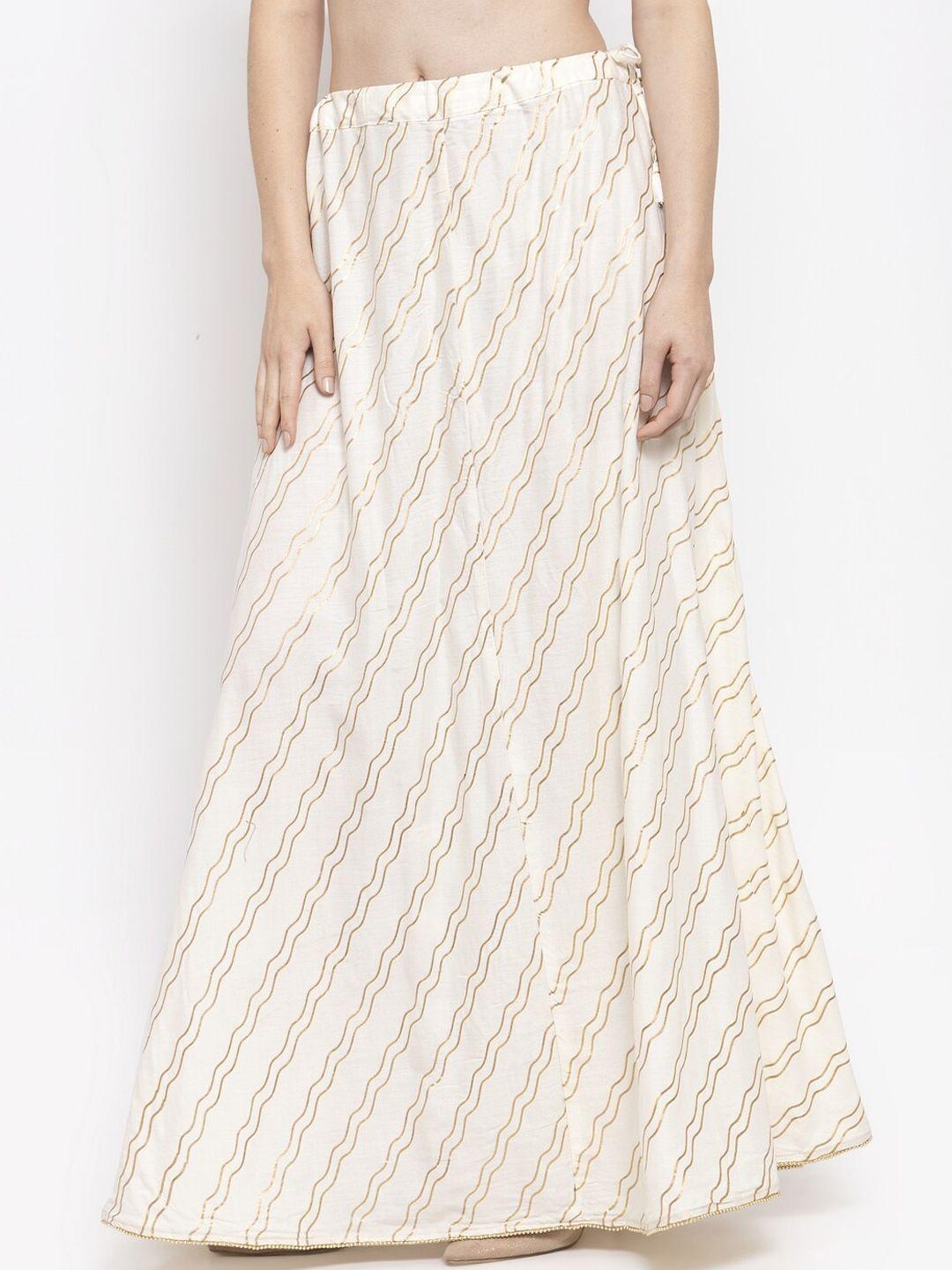 clora creation women off-white & gold-toned printed flared maxi skirt