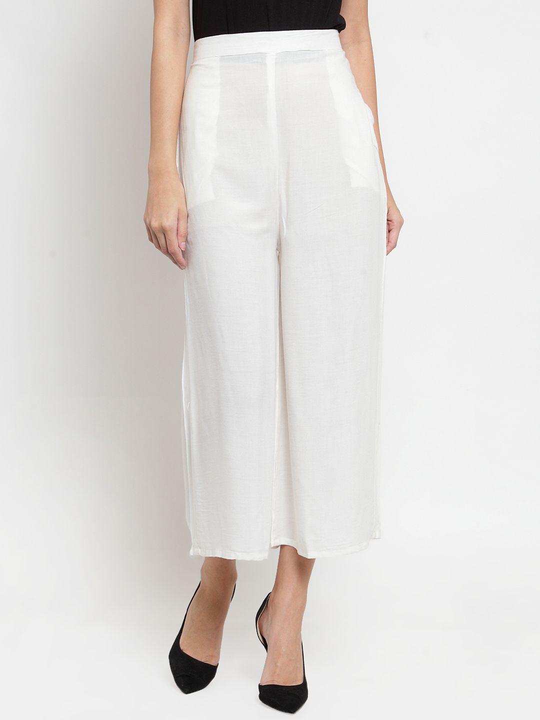 clora creation women off-white regular fit solid culottes