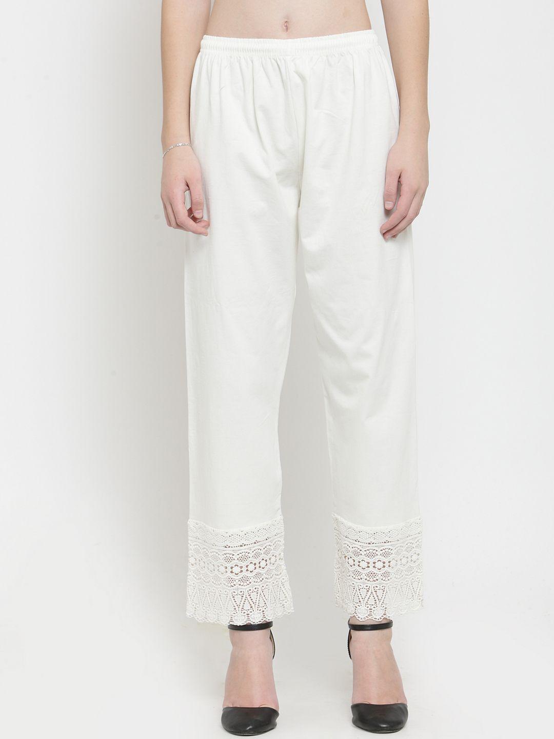 clora creation women off-white solid straight palazzos