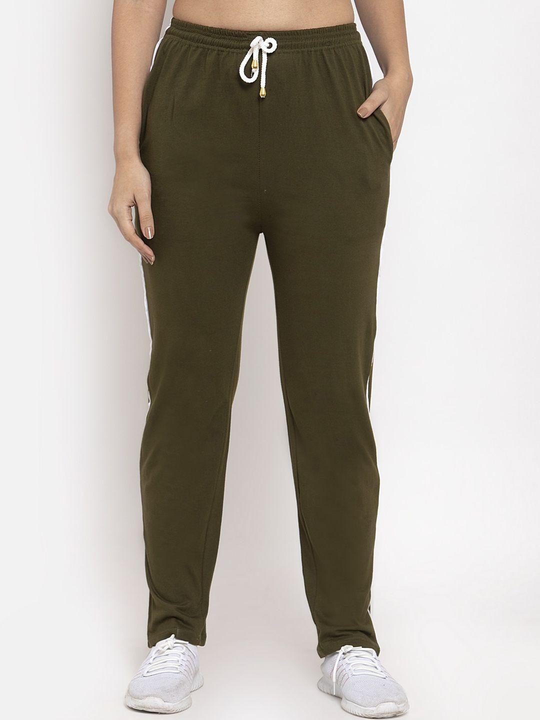 clora creation women olive green solid straight fit track pant