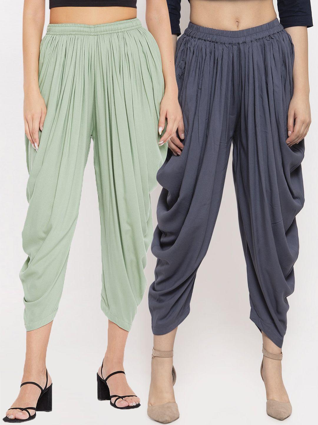 clora creation women pack of 2 grey & sea green solid dhoti pants