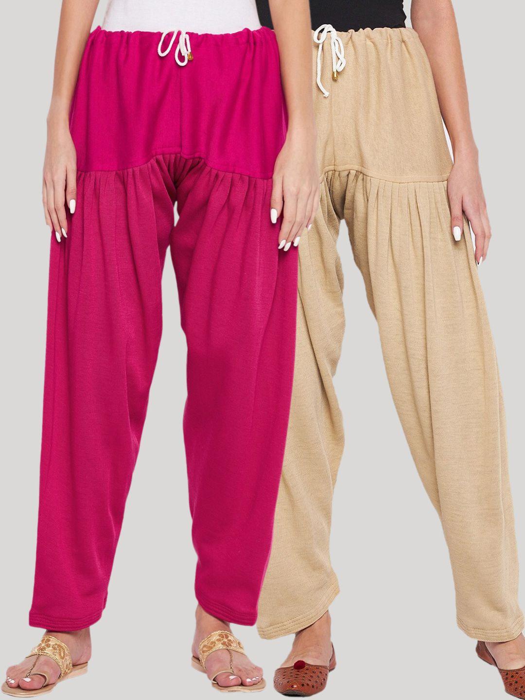 clora creation women pack of 2 magenta & fawn solid salwars