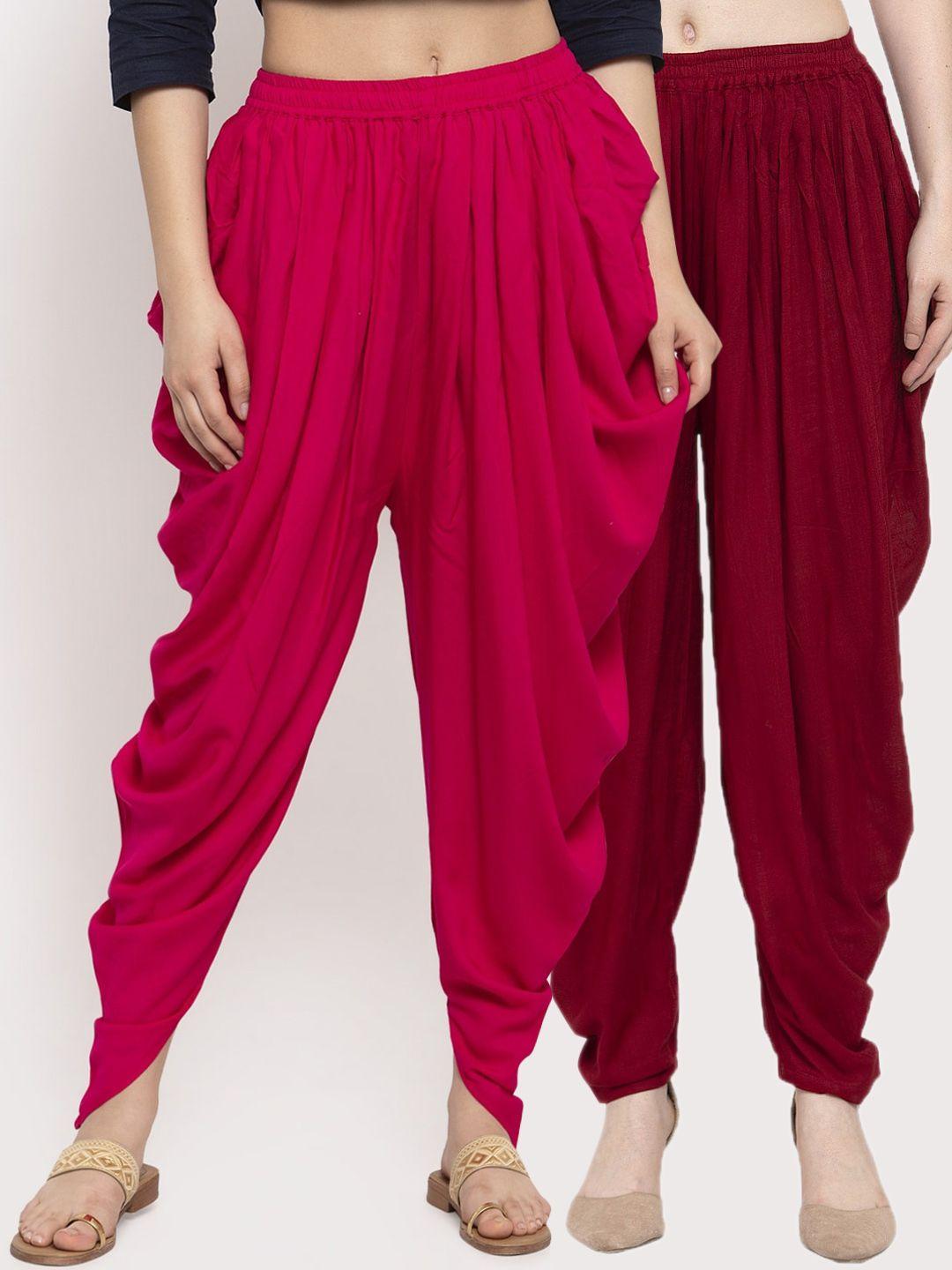 clora creation women pack of 2 magenta & maroon solid dhoti pants