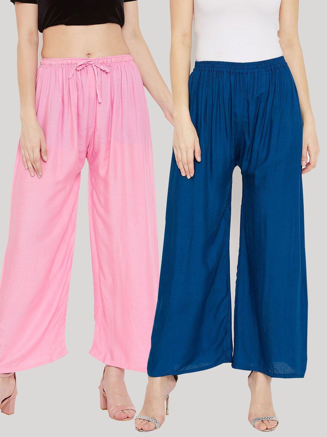 clora creation women pack of 2 solid wide leg palazzos