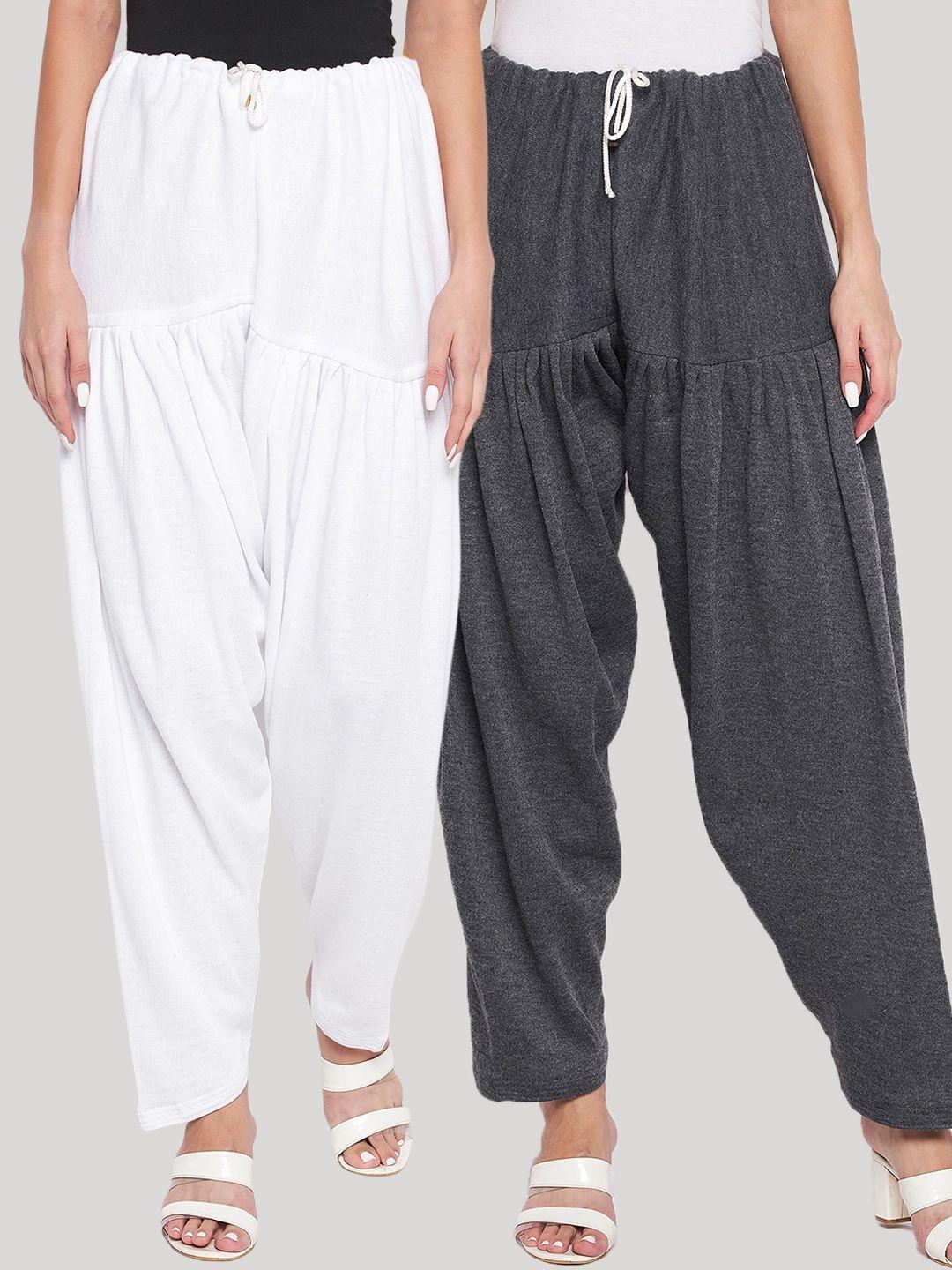 clora creation women pack of 2 white & charcoal solid  salwars