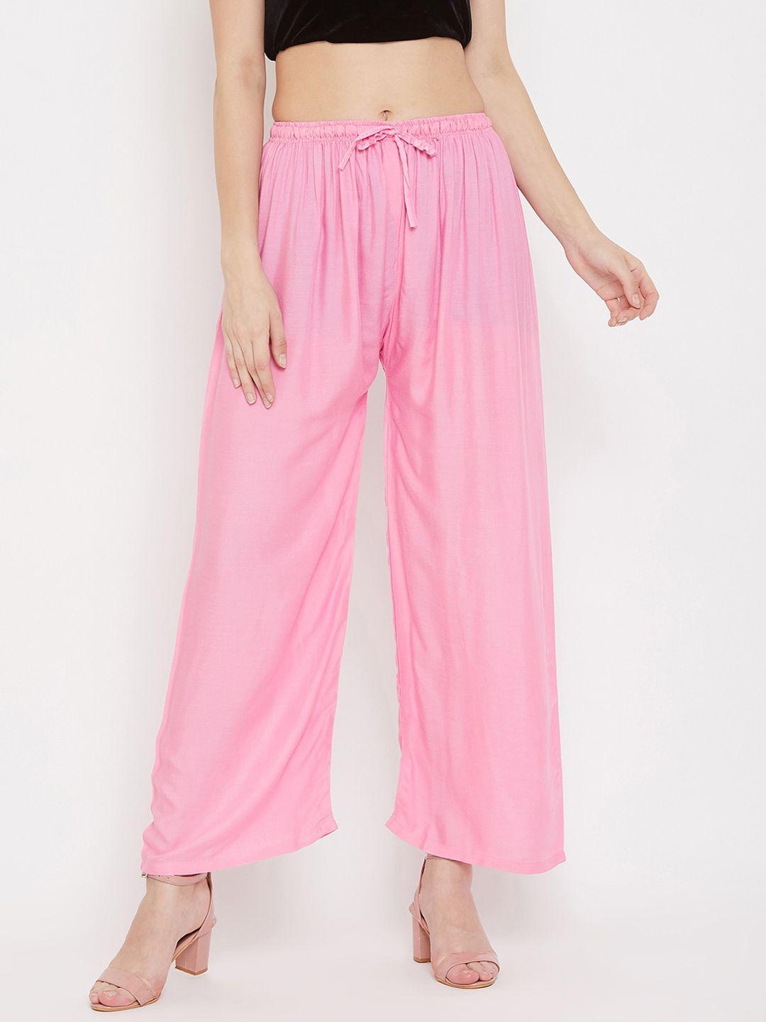 clora creation women pink solid flared palazzos