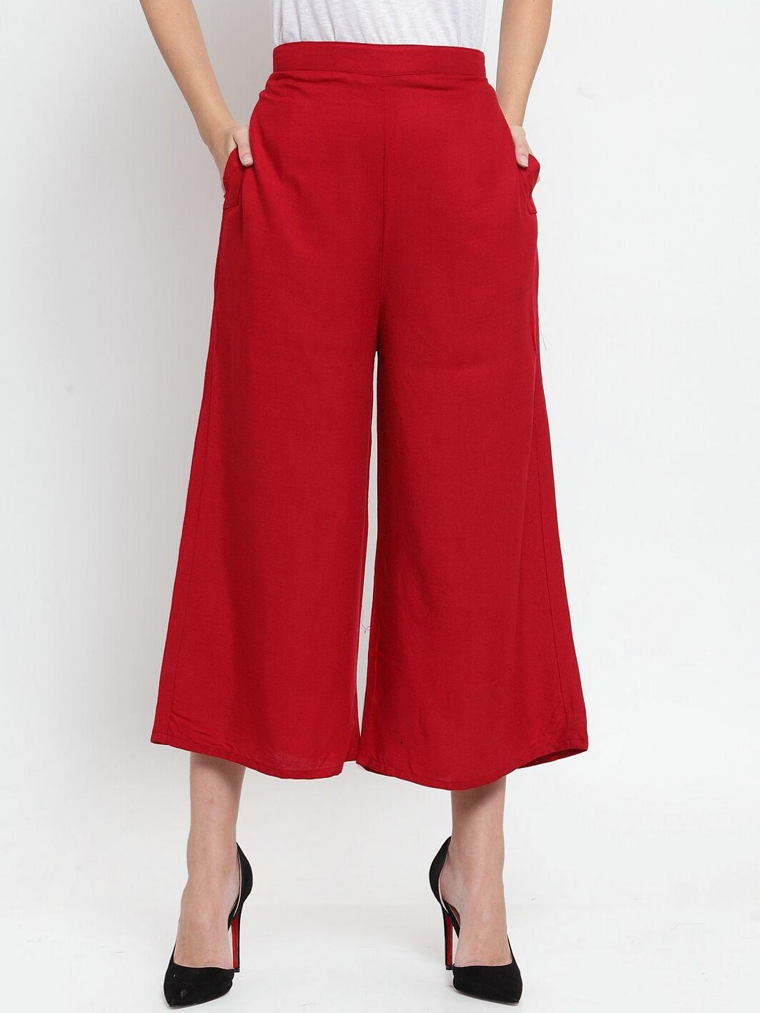 clora creation women red smart flared easy wash culottes