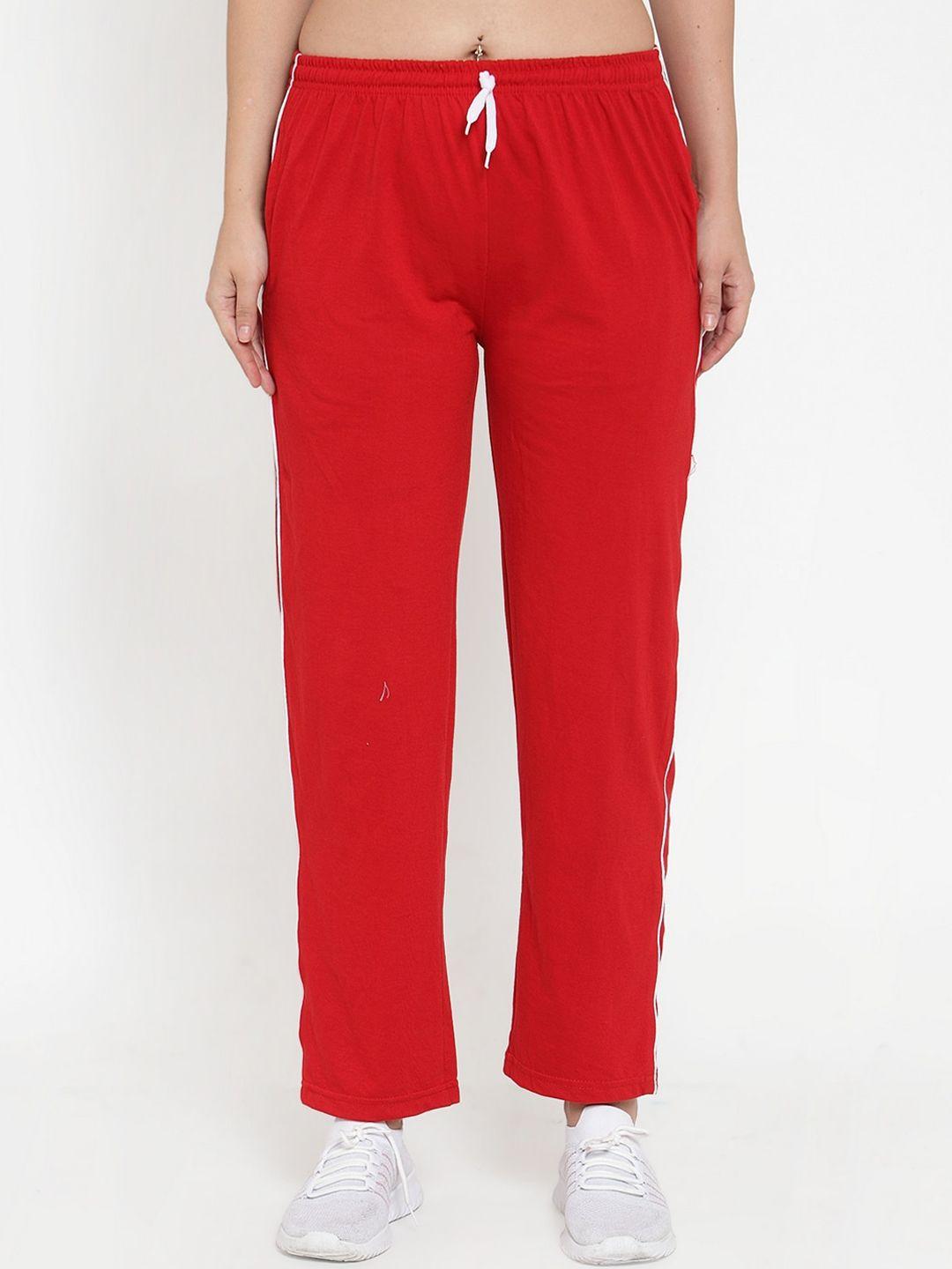 clora creation women red solid straight-fit track pants