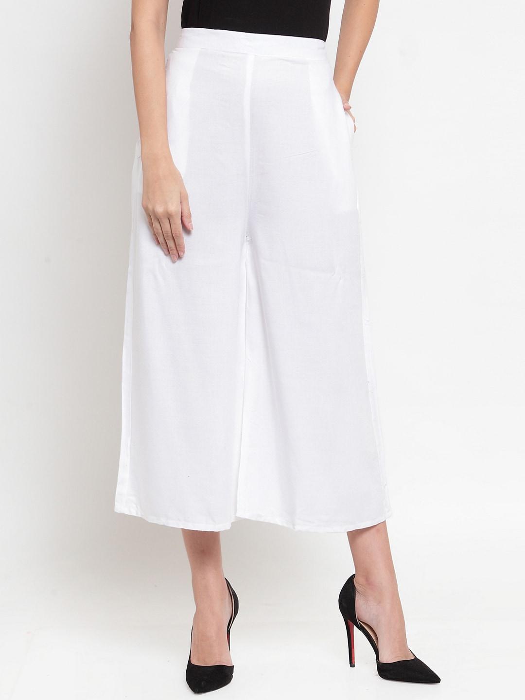 clora creation women white regular fit solid culottes