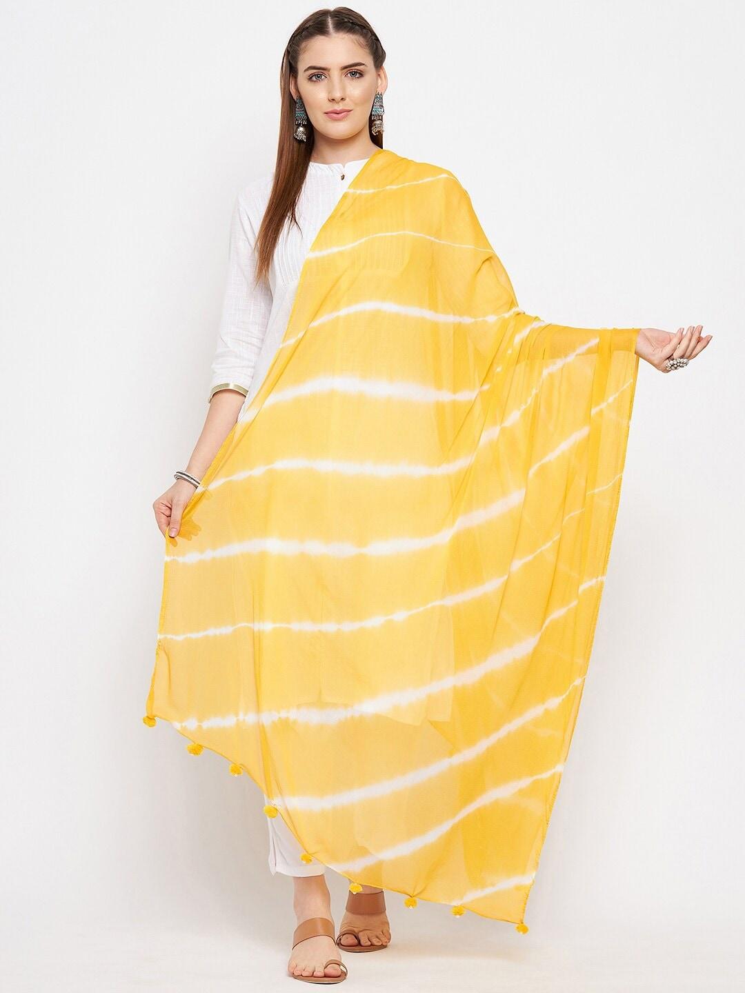 clora creation women yellow & off white striped dupatta