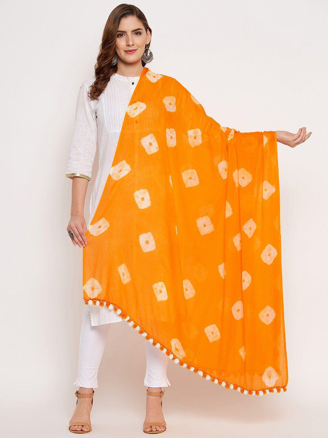 clora creation yellow & white printed pure cotton tie and dye dupatta