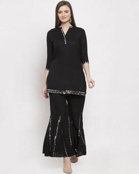 clora black embellished rayon kurta sharara set