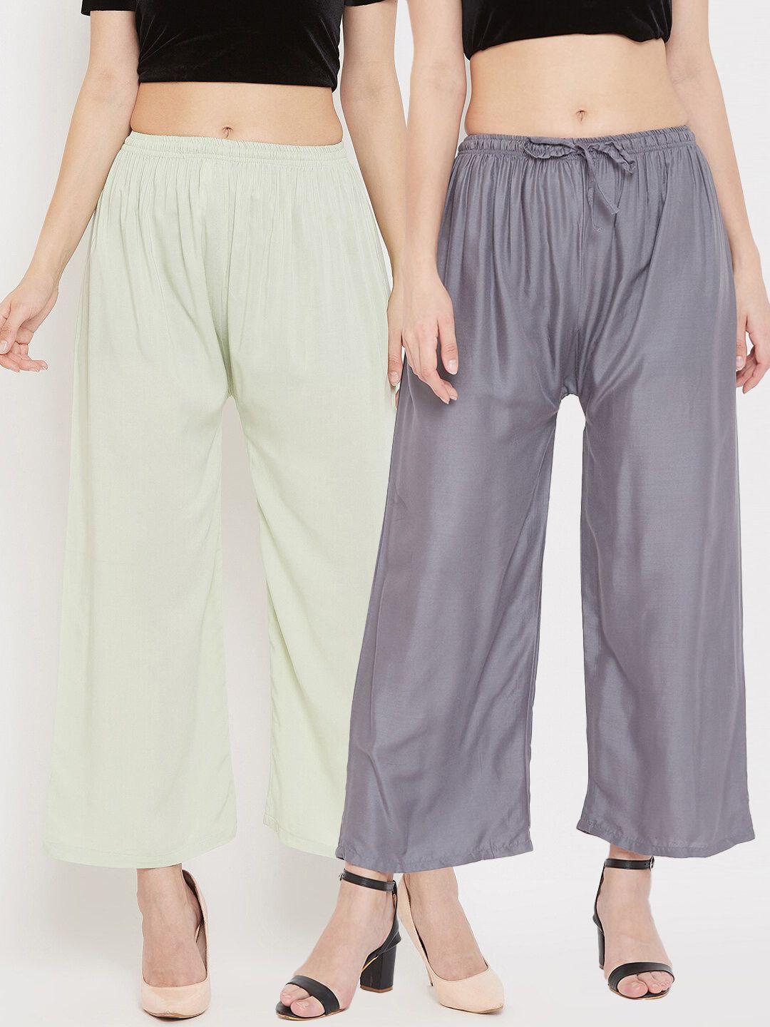 clora creation  pack of 2 women grey & sea green straight fit palazzos