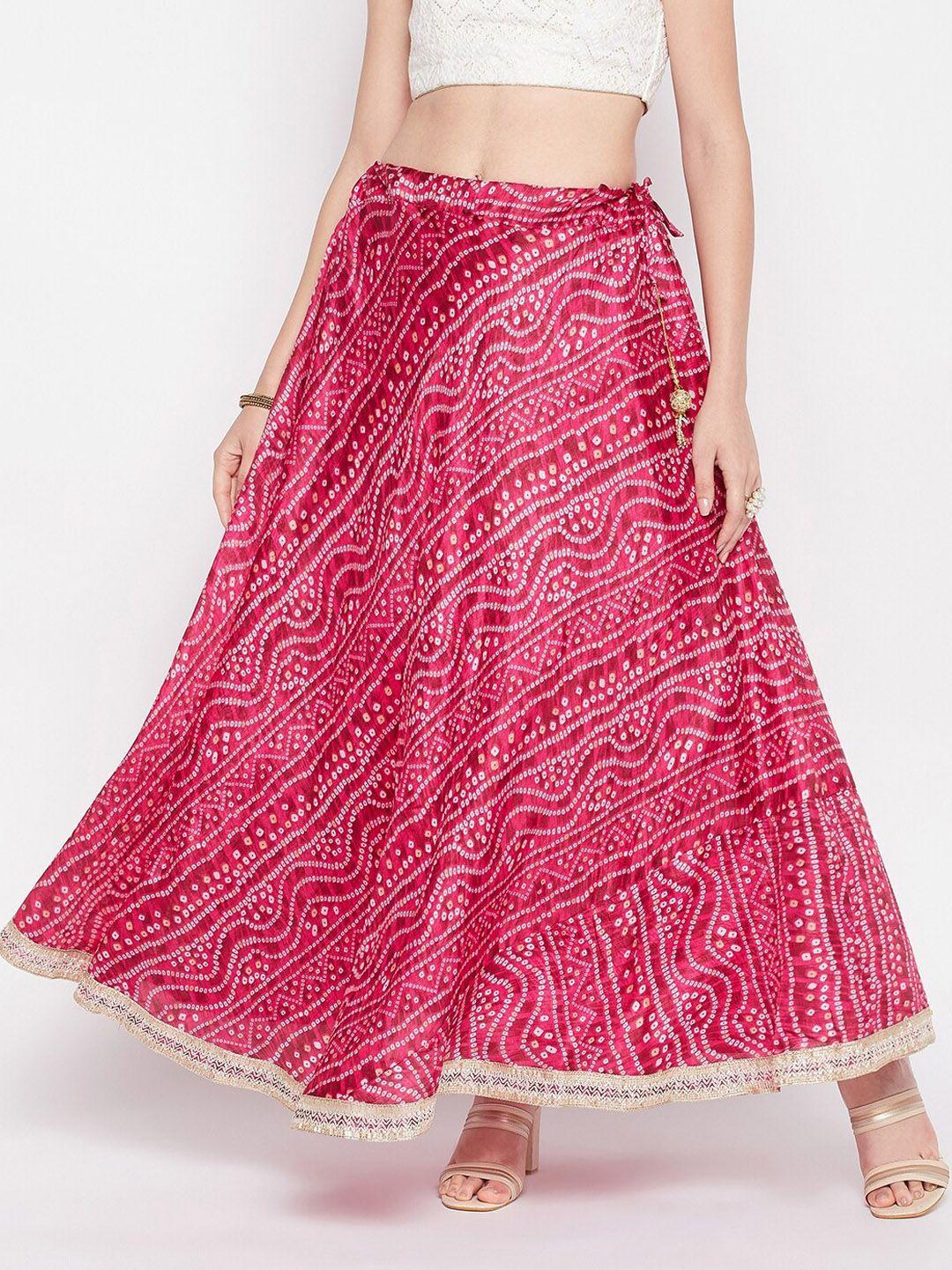 clora creation bandhani printed flared maxi skirt