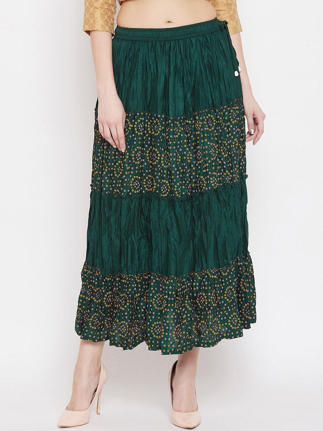 clora creation bandhani printed tiered maxi skirt