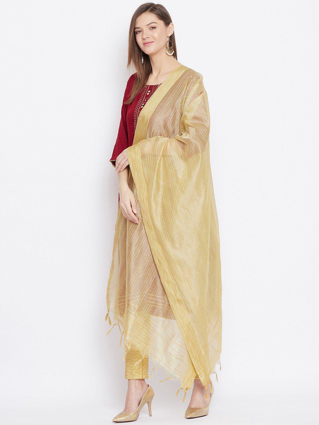 clora creation beige striped tissue silk dupatta