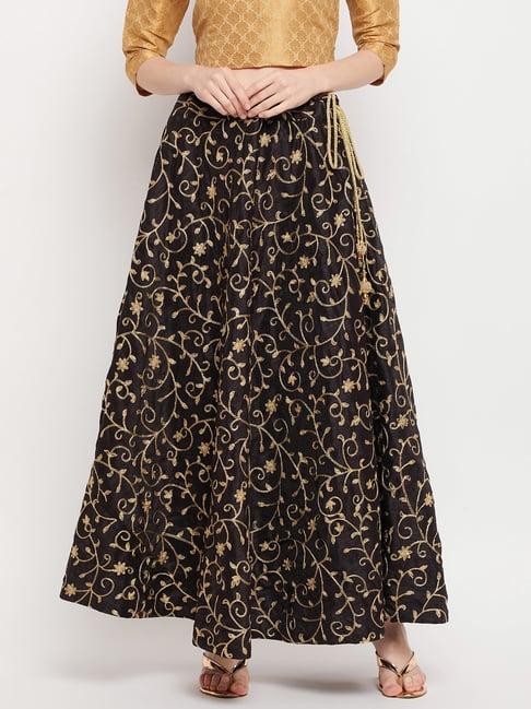 clora creation black embroidered maxi skirt